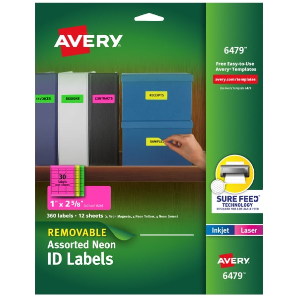 Neon Removable Labels, 1" x 2-5/8", 360 Total